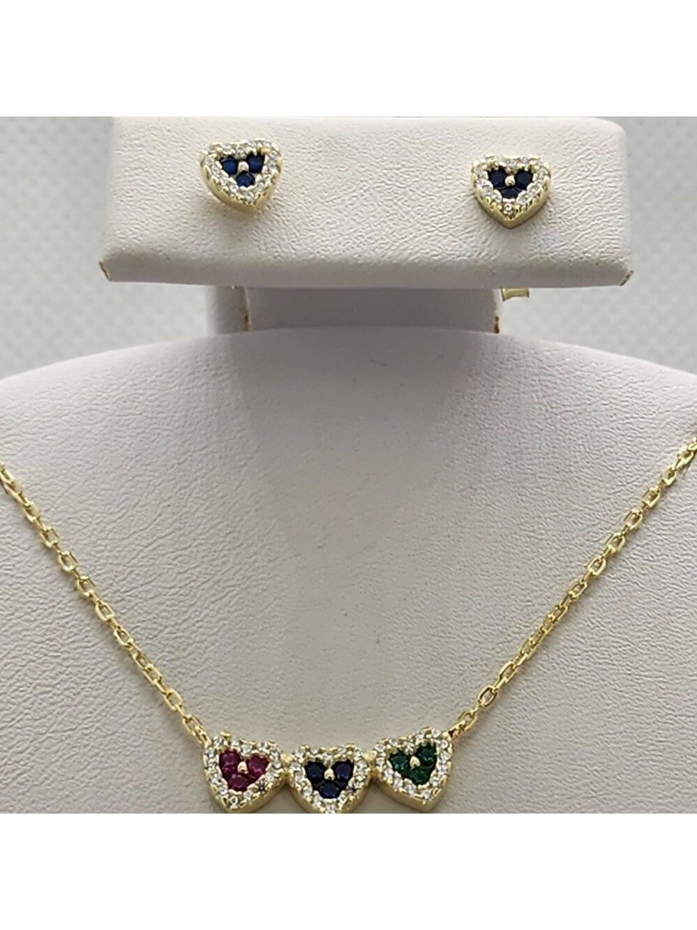 Brand New Sterling Silver 925 Three Color Heart 2pcs Set